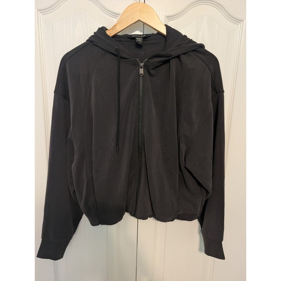 Athleta Tops - Athleta Seasoft Bubble Hem Hoodie L Black Full Zip Jacket Cropped